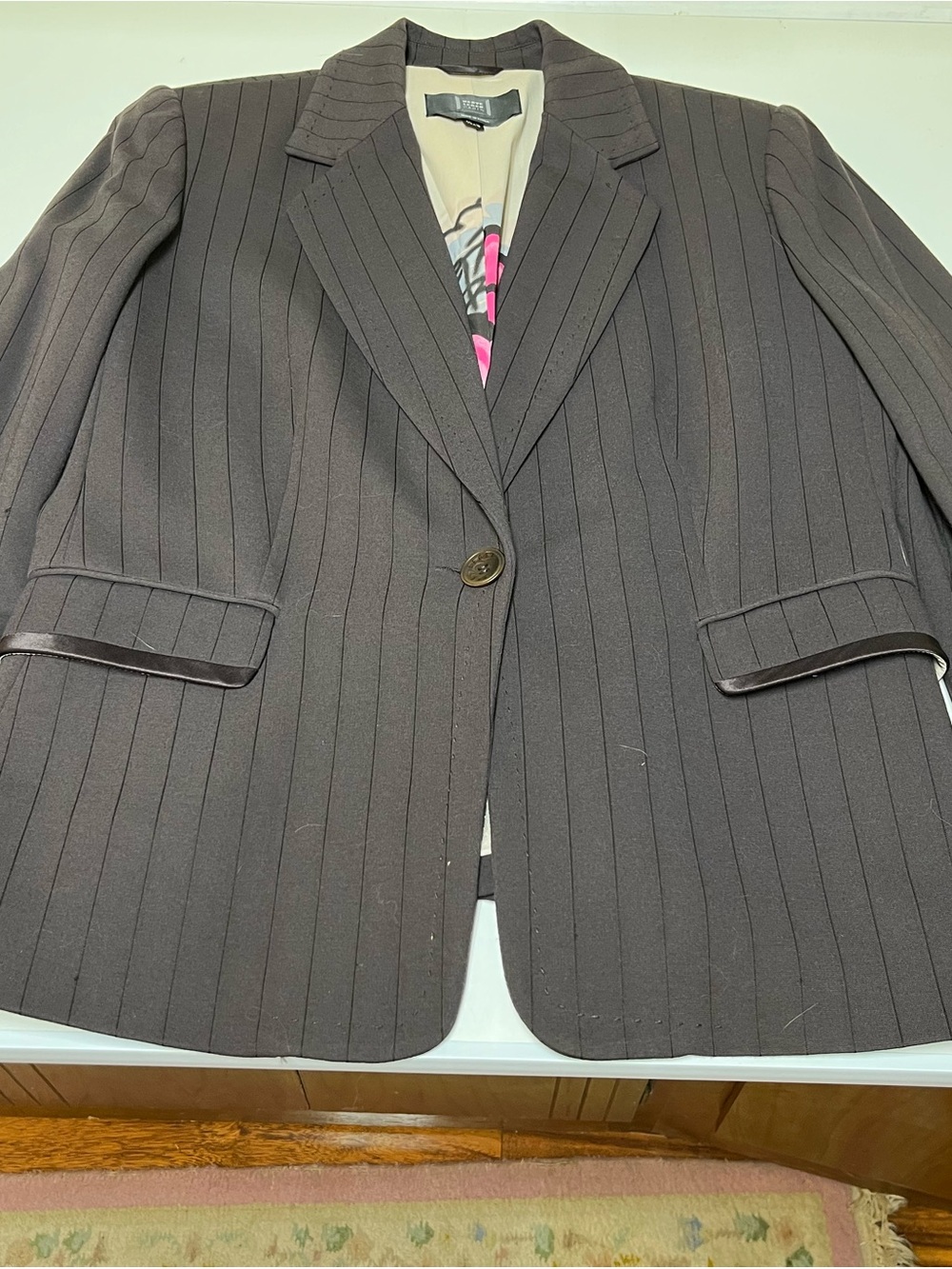 Herve Leger Women's Size 12 Brown Pinstripe Single-Button Blazer
